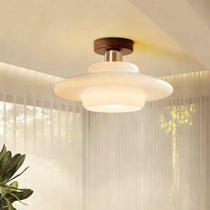 Plafondlamp Walnoot Hout Glas Scandinavisch E27 Hal Gang Keuken Eetkamer Nordic Naturel Koper