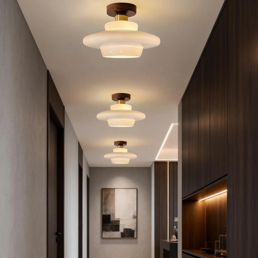 Plafondlamp Walnoot Hout Glas Scandinavisch E27 Hal Gang Keuken Eetkamer Nordic Naturel Koper