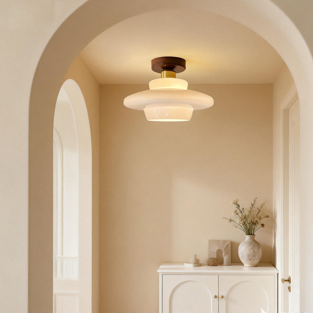 Plafondlamp Walnoot Hout Glas Scandinavisch E27 Hal Gang Keuken Eetkamer Nordic Naturel Koper