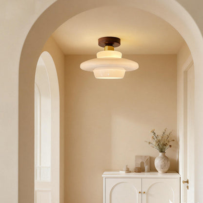 Plafondlamp Walnoot Hout Glas Scandinavisch E27 Hal Gang Keuken Eetkamer Nordic Naturel Koper