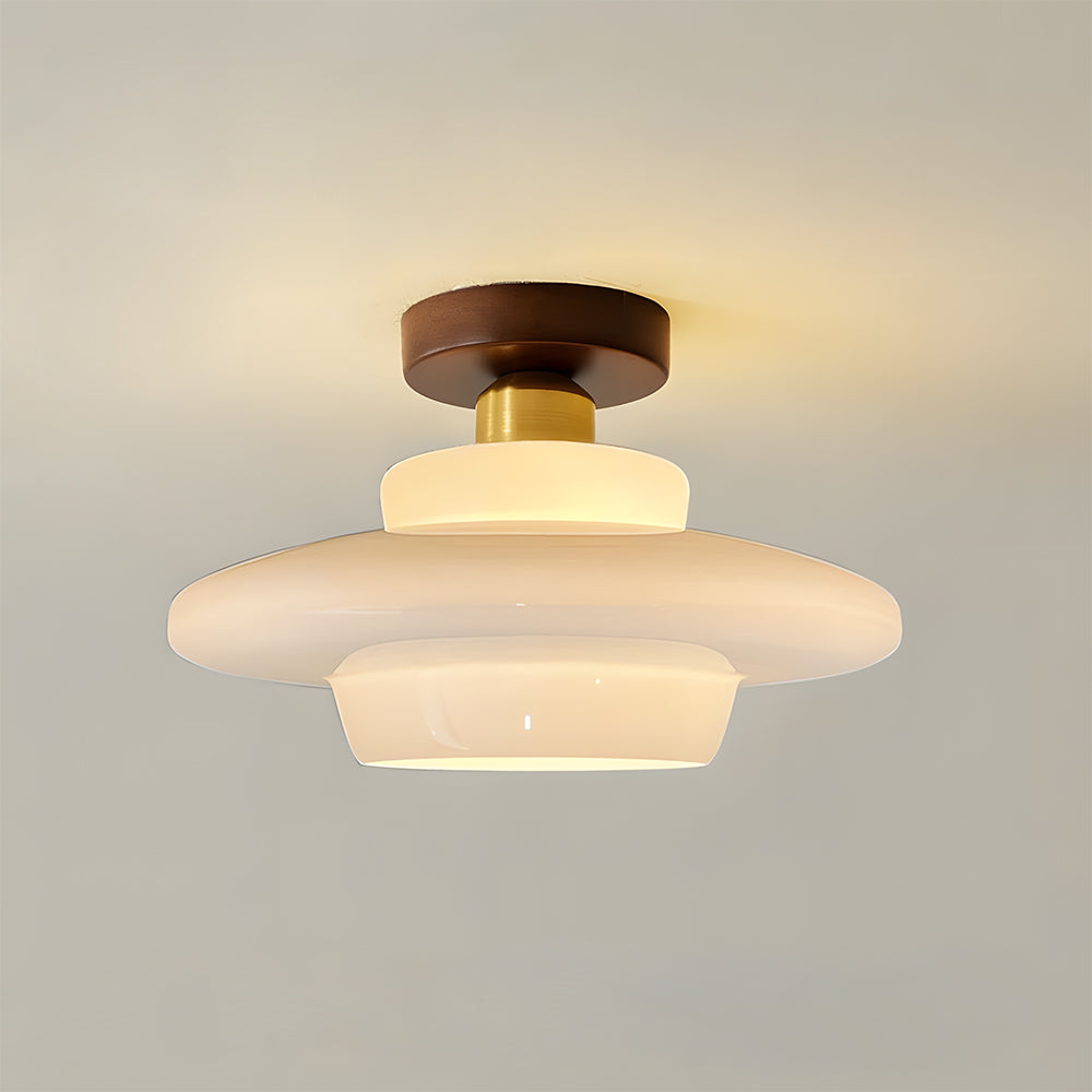 Plafondlamp Walnoot Hout Glas Scandinavisch E27 Hal Gang Keuken Eetkamer Nordic Naturel Koper