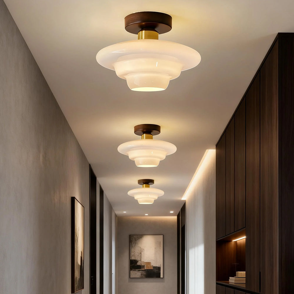 Plafondlamp Walnoot Hout Glas Scandinavisch E27 Hal Gang Keuken Eetkamer Nordic Naturel Koper