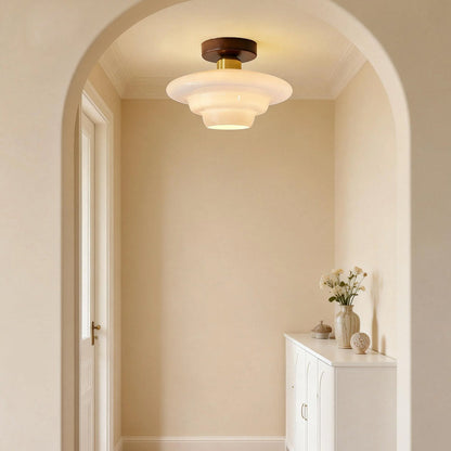 Plafondlamp Walnoot Hout Glas Scandinavisch E27 Hal Gang Keuken Eetkamer Nordic Naturel Koper