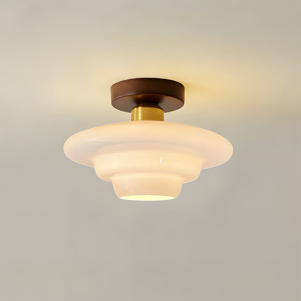 Plafondlamp Walnoot Hout Glas Scandinavisch E27 Hal Gang Keuken Eetkamer Nordic Naturel Koper