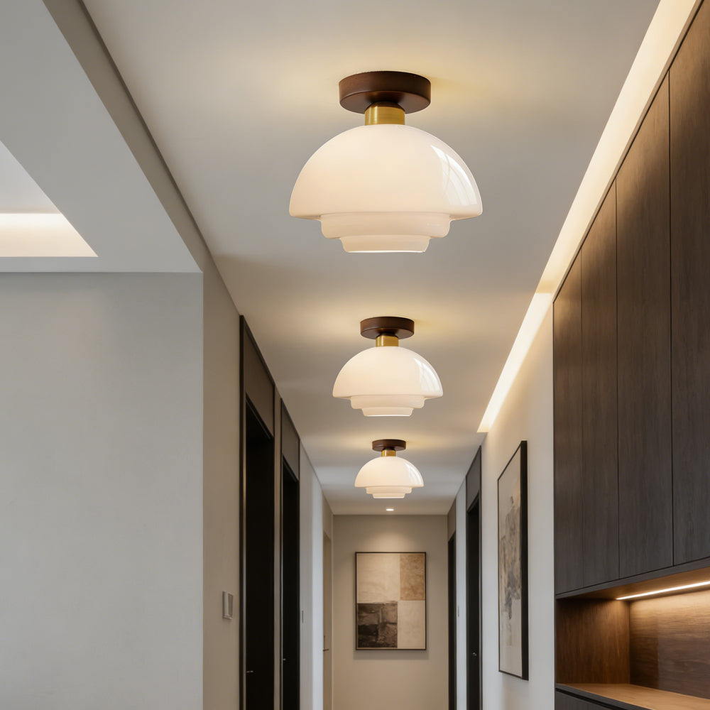 Plafondlamp Walnoot Hout Glas Scandinavisch E27 Hal Gang Keuken Eetkamer Nordic Naturel Koper