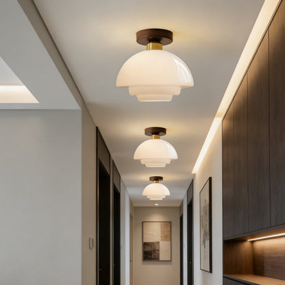 Plafondlamp Walnoot Hout Glas Scandinavisch E27 Hal Gang Keuken Eetkamer Nordic Naturel Koper
