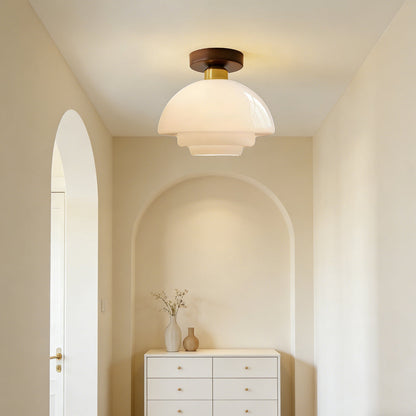 Plafondlamp Walnoot Hout Glas Scandinavisch E27 Hal Gang Keuken Eetkamer Nordic Naturel Koper