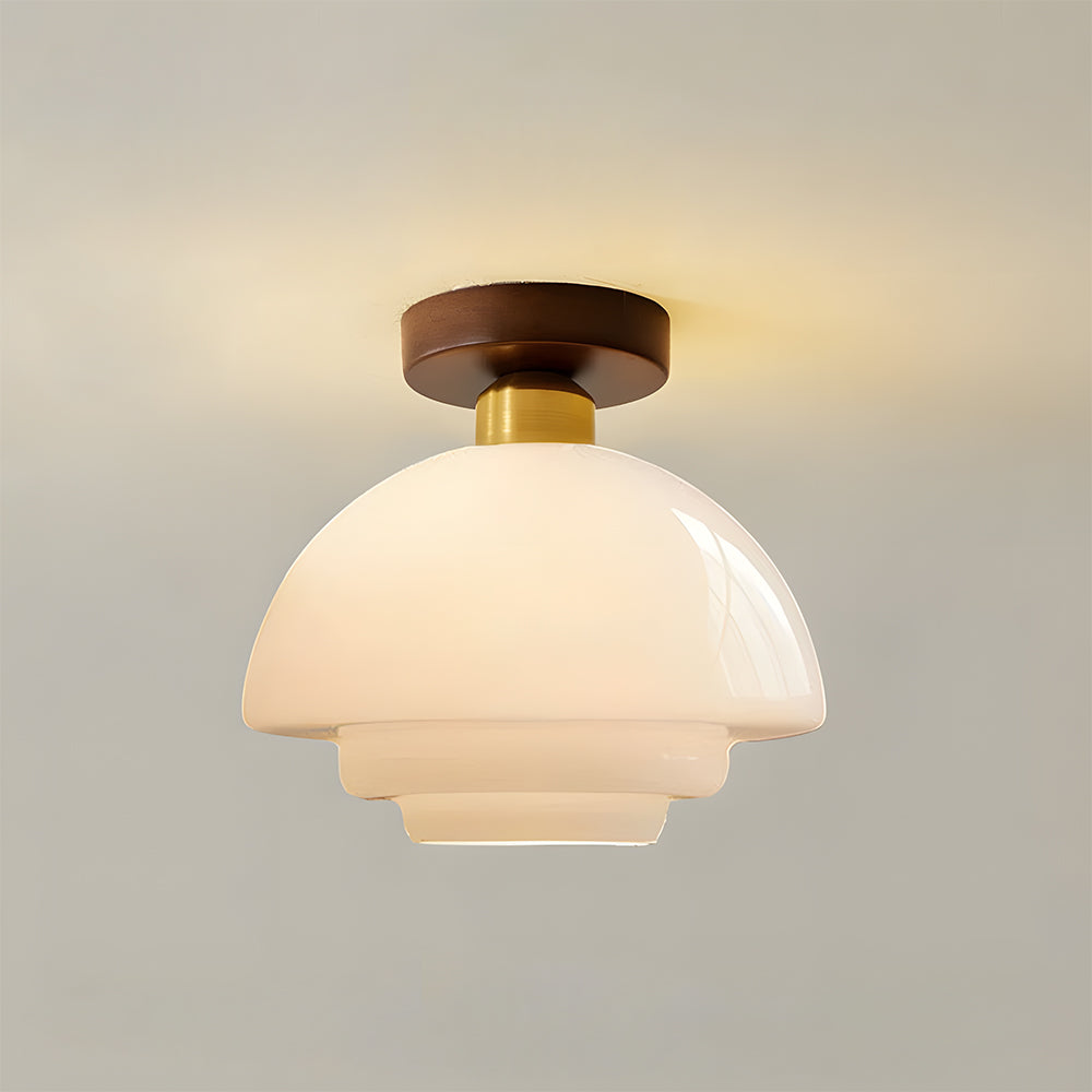 Plafondlamp Walnoot Hout Glas Scandinavisch E27 Hal Gang Keuken Eetkamer Nordic Naturel Koper