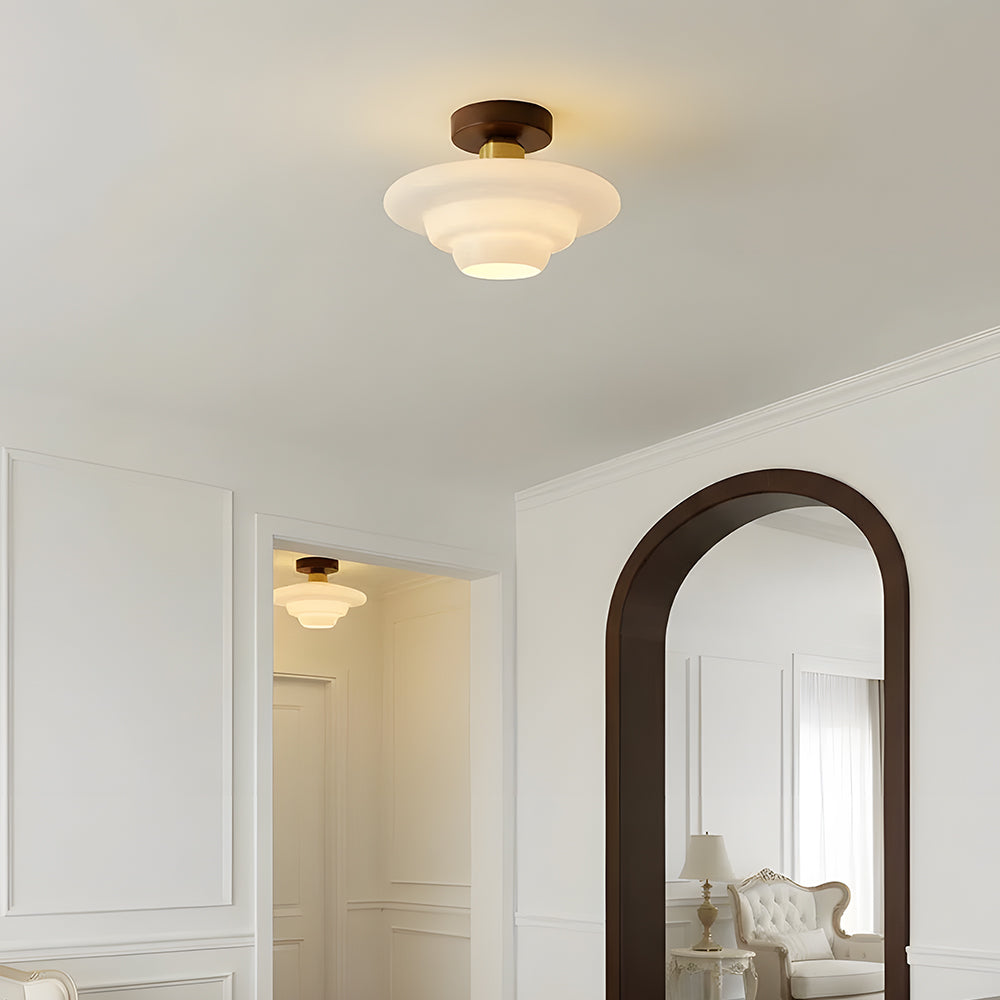 Plafondlamp Walnoot Hout Glas Scandinavisch E27 Hal Gang Keuken Eetkamer Nordic Naturel Koper