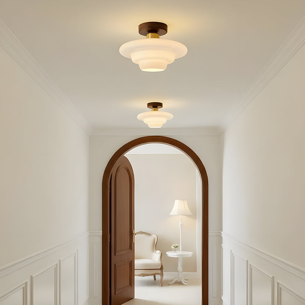 Plafondlamp Walnoot Hout Glas Scandinavisch E27 Hal Gang Keuken Eetkamer Nordic Naturel Koper