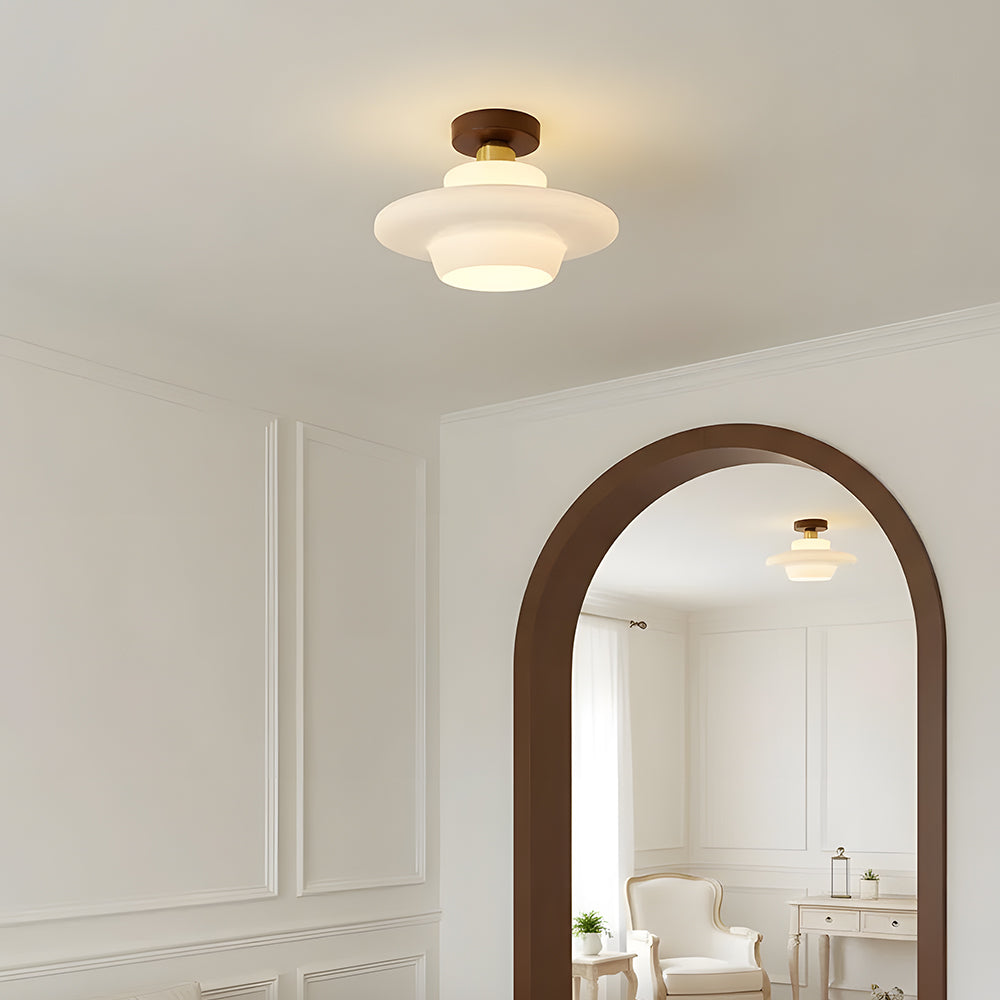 Plafondlamp Walnoot Hout Glas Scandinavisch E27 Hal Gang Keuken Eetkamer Nordic Naturel Koper