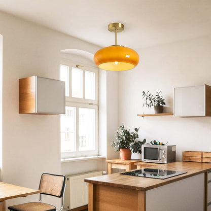 Glazen Hanglamp Vintage Amber Messing Retro E27 Eetkamer Woonkamer Slaapkamer