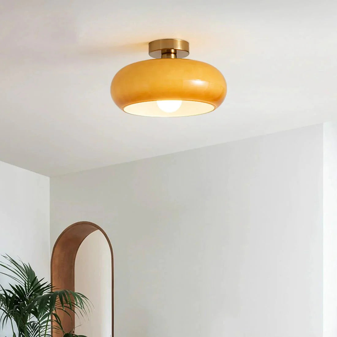 Glazen Hanglamp Vintage Amber Messing Retro E27 Eetkamer Woonkamer Slaapkamer