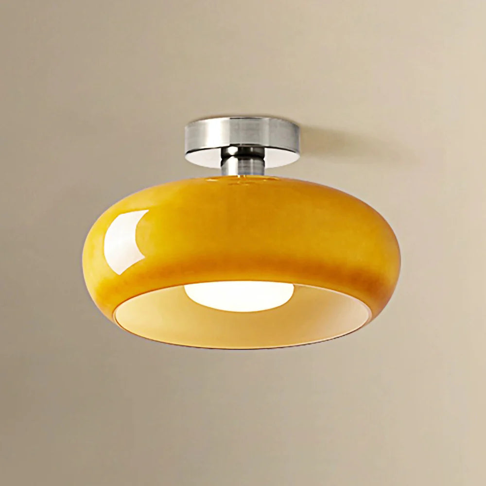 Glazen Hanglamp Vintage Amber Messing Retro E27 Eetkamer Woonkamer Slaapkamer
