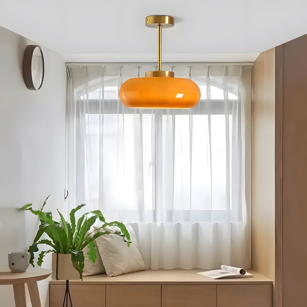 Glazen Hanglamp Vintage Amber Messing Retro E27 Eetkamer Woonkamer Slaapkamer