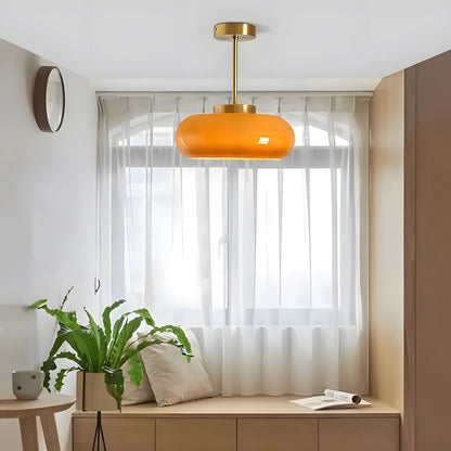 Glazen Hanglamp Vintage Amber Messing Retro E27 Eetkamer Woonkamer Slaapkamer