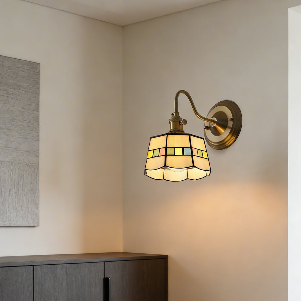 Wandlamp Tiffany Glas Koper Art Deco Vintage E27 Studeerkamer Hal Woonkamer