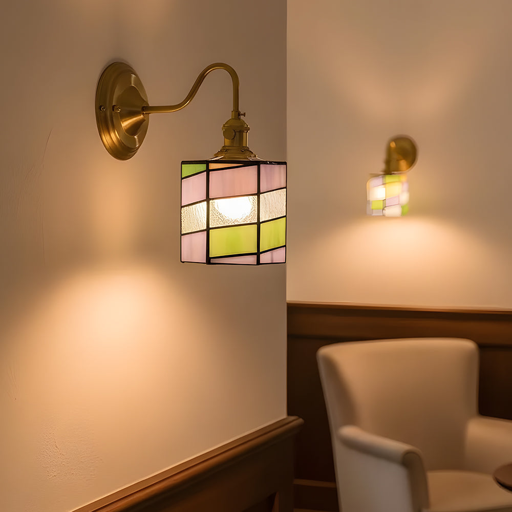 Wandlamp Tiffany Glas Koper Art Deco Vintage E27 Studeerkamer Hal Woonkamer