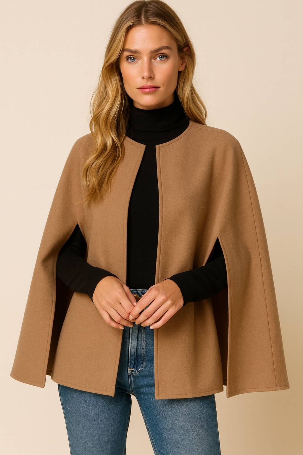 Dames Cape Jas Zwart Wol Wollen Elegante Stijl - StudioMarella