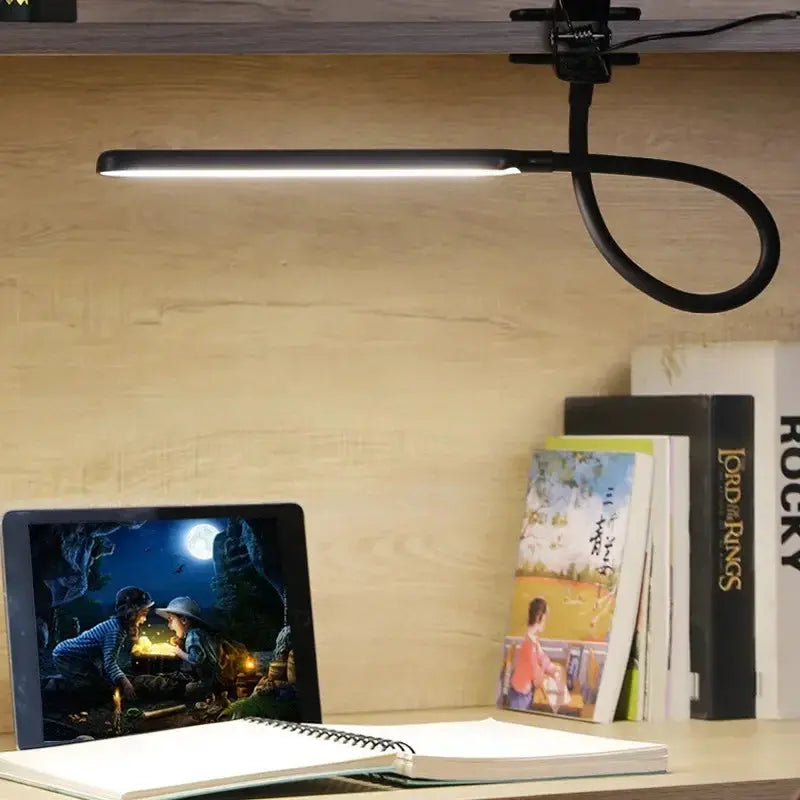 LED Klemlamp met Zwanenhals en Dimfunctie – 3 Lichtkleuren en 10 Helderheidsniveaus – Flexibele USB Bureaulamp voor Lezen en Werken