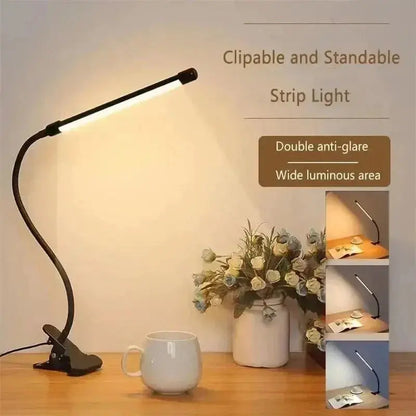 LED Klemlamp met Zwanenhals en Dimfunctie – 3 Lichtkleuren en 10 Helderheidsniveaus – Flexibele USB Bureaulamp voor Lezen en Werken