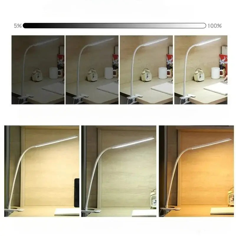 LED Klemlamp met Zwanenhals en Dimfunctie – 3 Lichtkleuren en 10 Helderheidsniveaus – Flexibele USB Bureaulamp voor Lezen en Werken