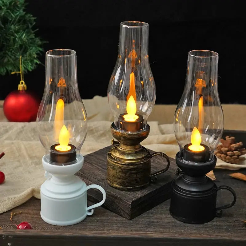 Vintage LED Lantaarn met Flikkerend Licht – Draadloos & Veilig – Decoratieve Sfeerverlichting Zwart Wit Brons