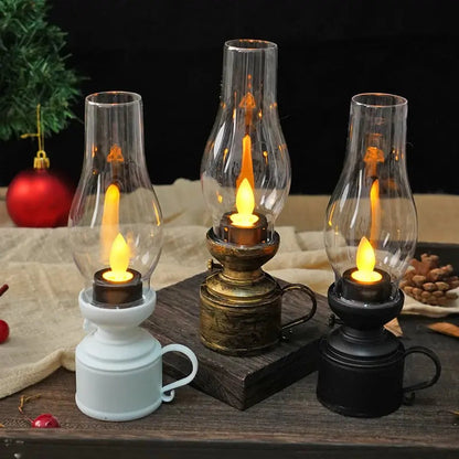 Vintage LED Lantaarn met Flikkerend Licht – Draadloos & Veilig – Decoratieve Sfeerverlichting Zwart Wit Brons