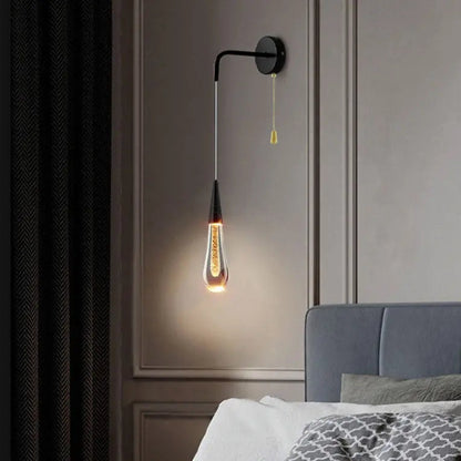 Glazen Druppelvormige Wandlamp LED met Metalen Montuur – Moderne Glas-Metaal Wandverlichting voor Slaapkamer, Woonkamer en Gang – Verstelbare Lichtkleur Warm Wit Neutraal Koel Wit