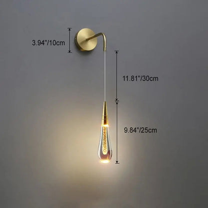Glazen Druppelvormige Wandlamp LED met Metalen Montuur – Moderne Glas-Metaal Wandverlichting voor Slaapkamer, Woonkamer en Gang – Verstelbare Lichtkleur Warm Wit Neutraal Koel Wit