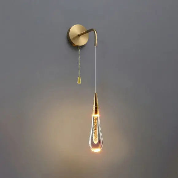 Glazen Druppelvormige Wandlamp LED met Metalen Montuur – Moderne Glas-Metaal Wandverlichting voor Slaapkamer, Woonkamer en Gang – Verstelbare Lichtkleur Warm Wit Neutraal Koel Wit