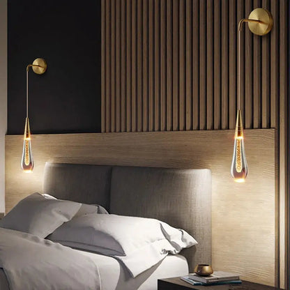 Glazen Druppelvormige Wandlamp LED met Metalen Montuur – Moderne Glas-Metaal Wandverlichting voor Slaapkamer, Woonkamer en Gang – Verstelbare Lichtkleur Warm Wit Neutraal Koel Wit