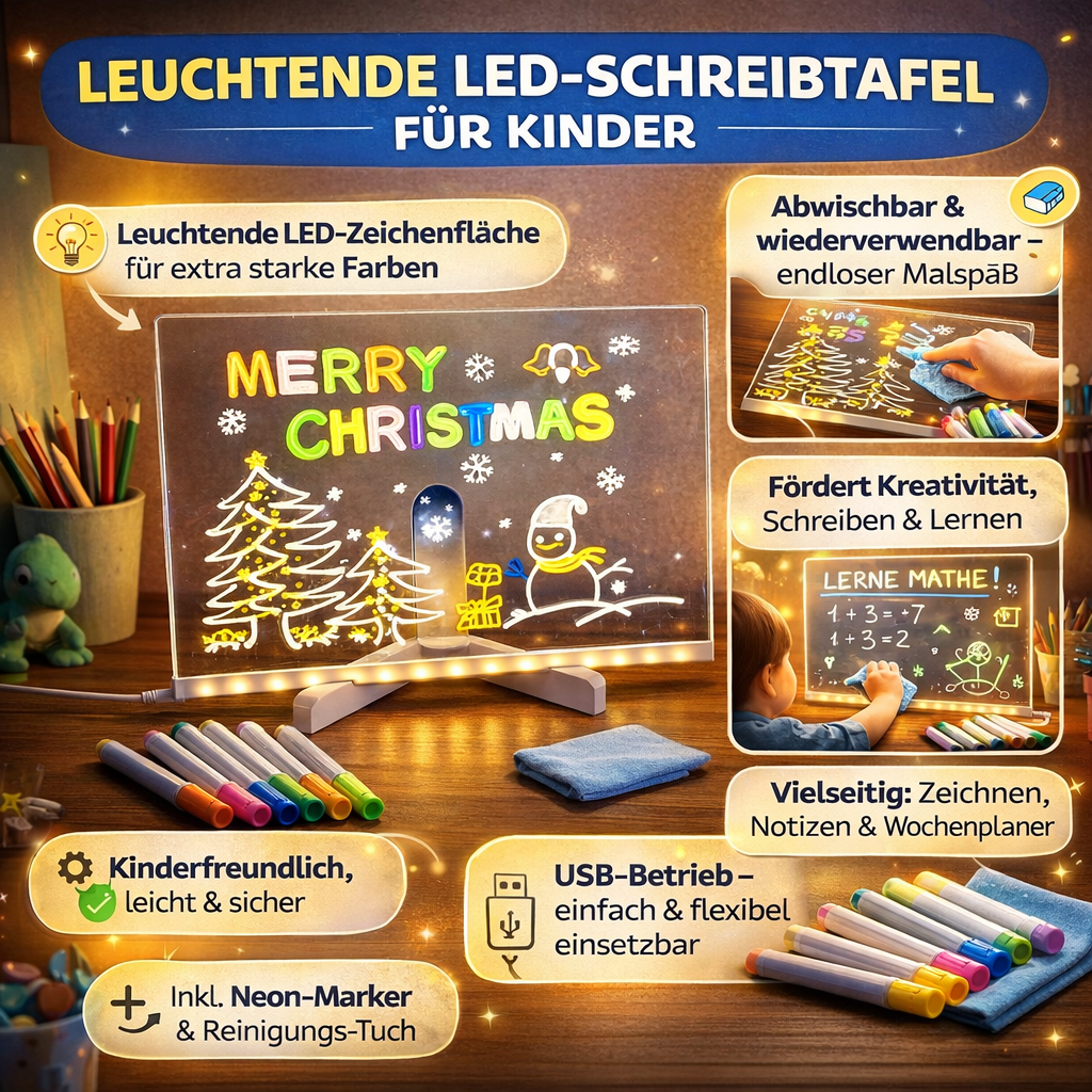 Verlicht LED Tekenbord voor Kinderen met Kleurrijke Markers en Herbruikbaar Oppervlak