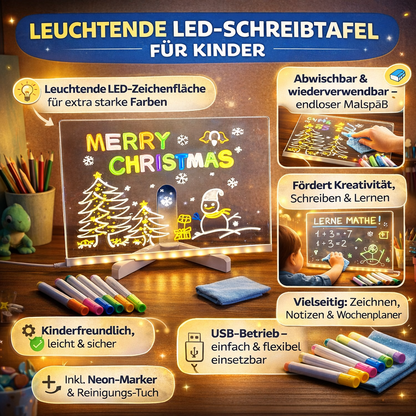 Verlicht LED Tekenbord voor Kinderen met Kleurrijke Markers en Herbruikbaar Oppervlak