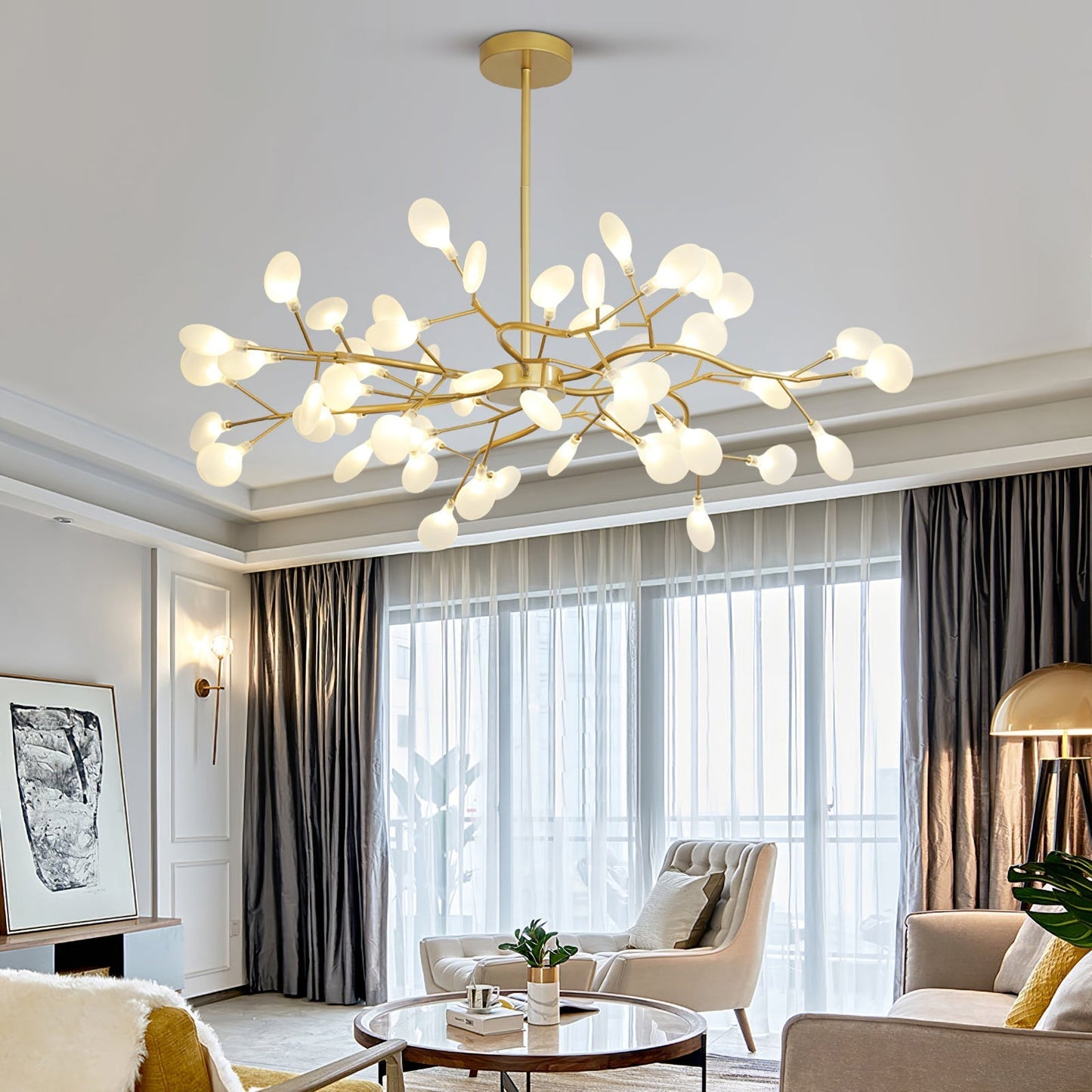 Hanglamp LED Metaal Goud Acryl Wit Woonkamer Eetkamer Moderne Designlamp Plafondlamp Organisch Lichtarmatuur