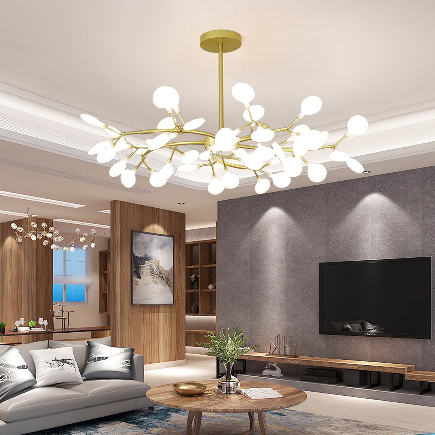 Hanglamp LED Metaal Goud Acryl Wit Woonkamer Eetkamer Moderne Designlamp Plafondlamp Organisch Lichtarmatuur
