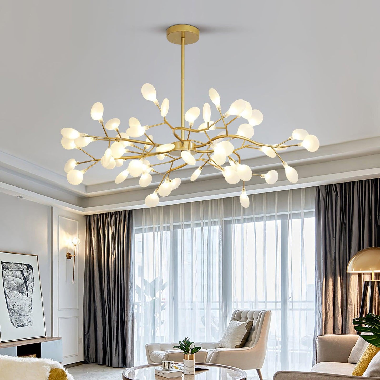 Hanglamp LED Metaal Goud Acryl Wit Woonkamer Eetkamer Moderne Designlamp Plafondlamp Organisch Lichtarmatuur