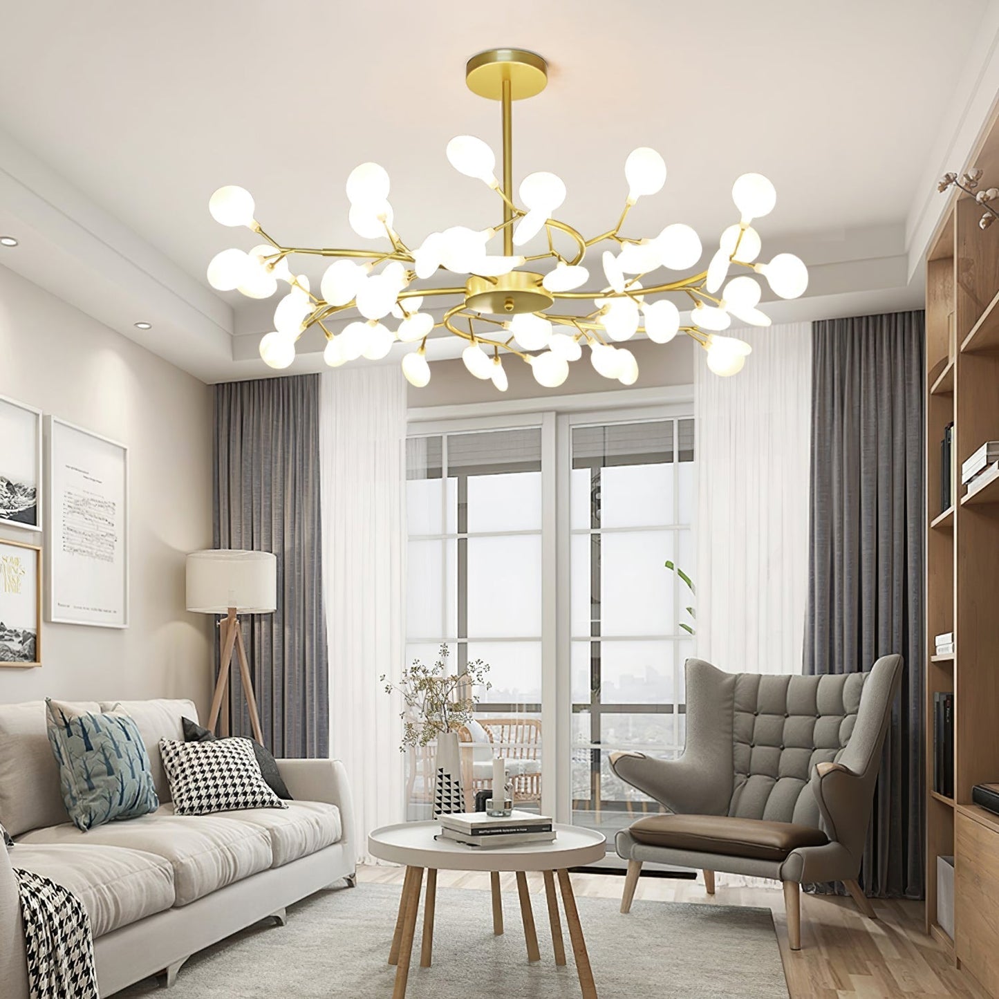 Hanglamp LED Metaal Goud Acryl Wit Woonkamer Eetkamer Moderne Designlamp Plafondlamp Organisch Lichtarmatuur