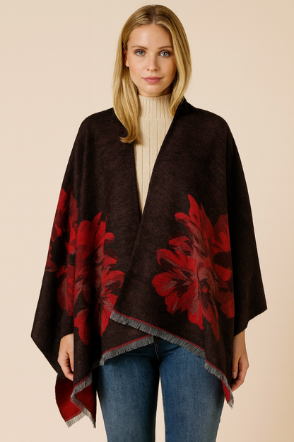 Dames Sjaal Bloemenprint Cape Stijl Levi's Blazer Look - StudioMarella