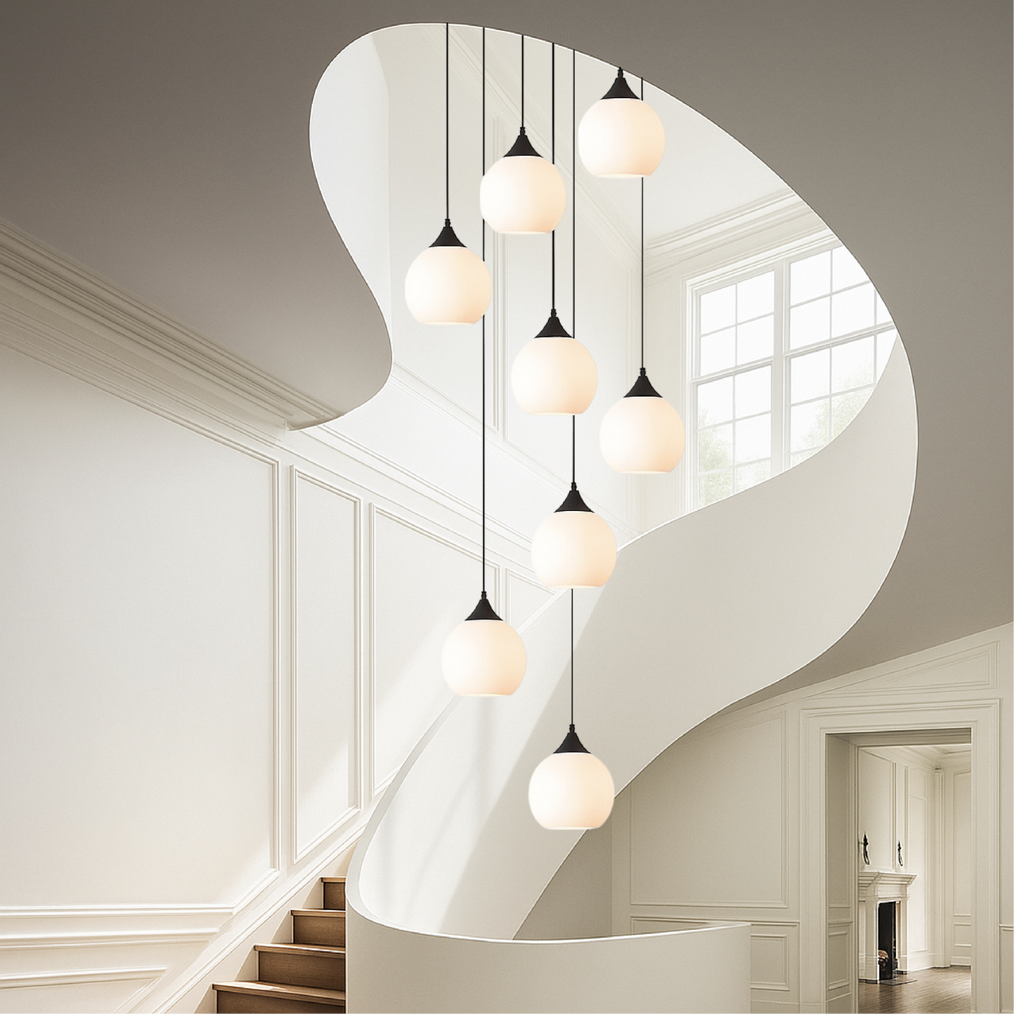 Gades Villa Trappenkroonluchter LED Glas Zwart Trap Hal Hanglamp Moderne Luxe Verlichting Hoog Plafond Entree