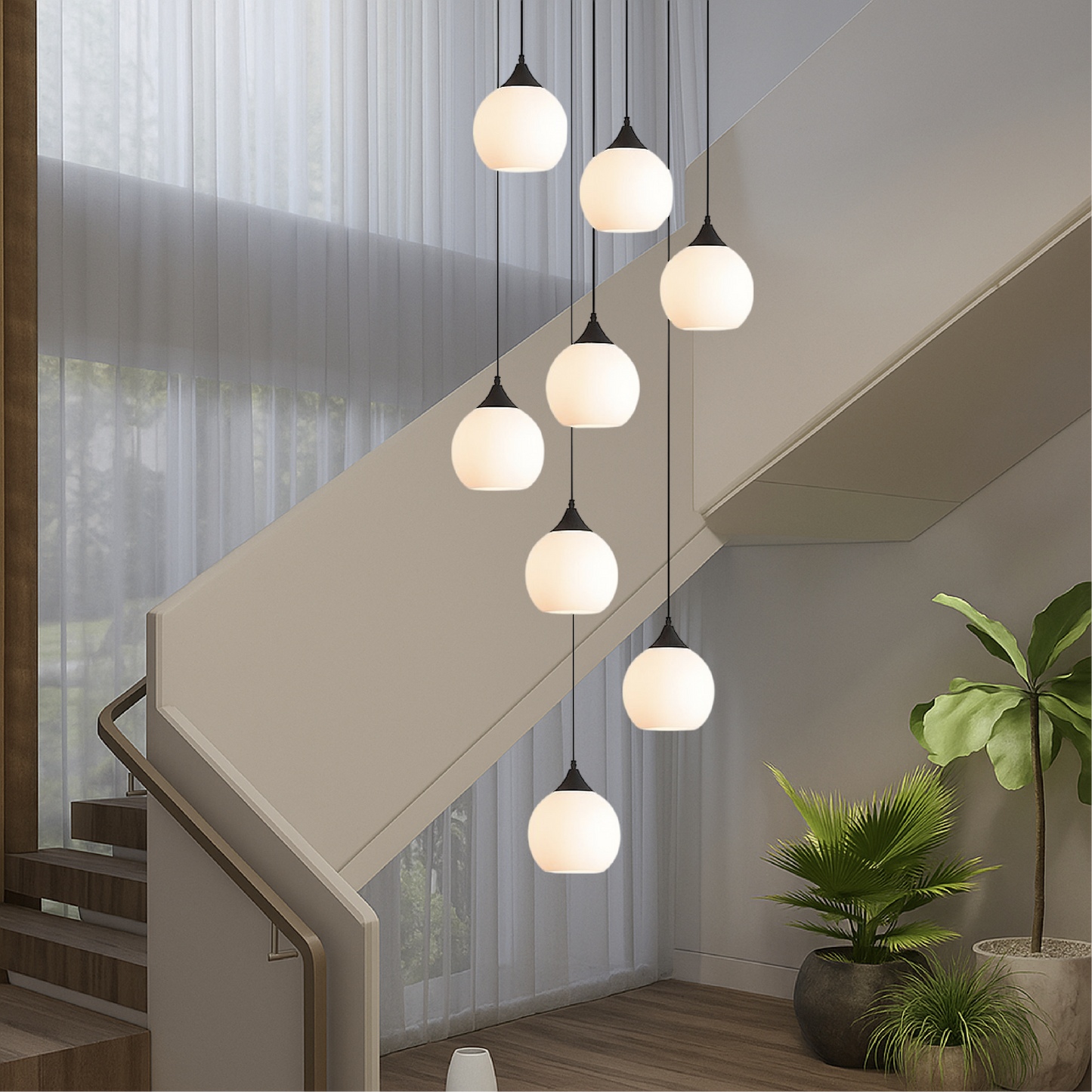 Gades Villa Trappenkroonluchter LED Glas Zwart Trap Hal Hanglamp Moderne Luxe Verlichting Hoog Plafond Entree