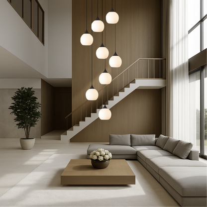 Gades Villa Trappenkroonluchter LED Glas Zwart Trap Hal Hanglamp Moderne Luxe Verlichting Hoog Plafond Entree