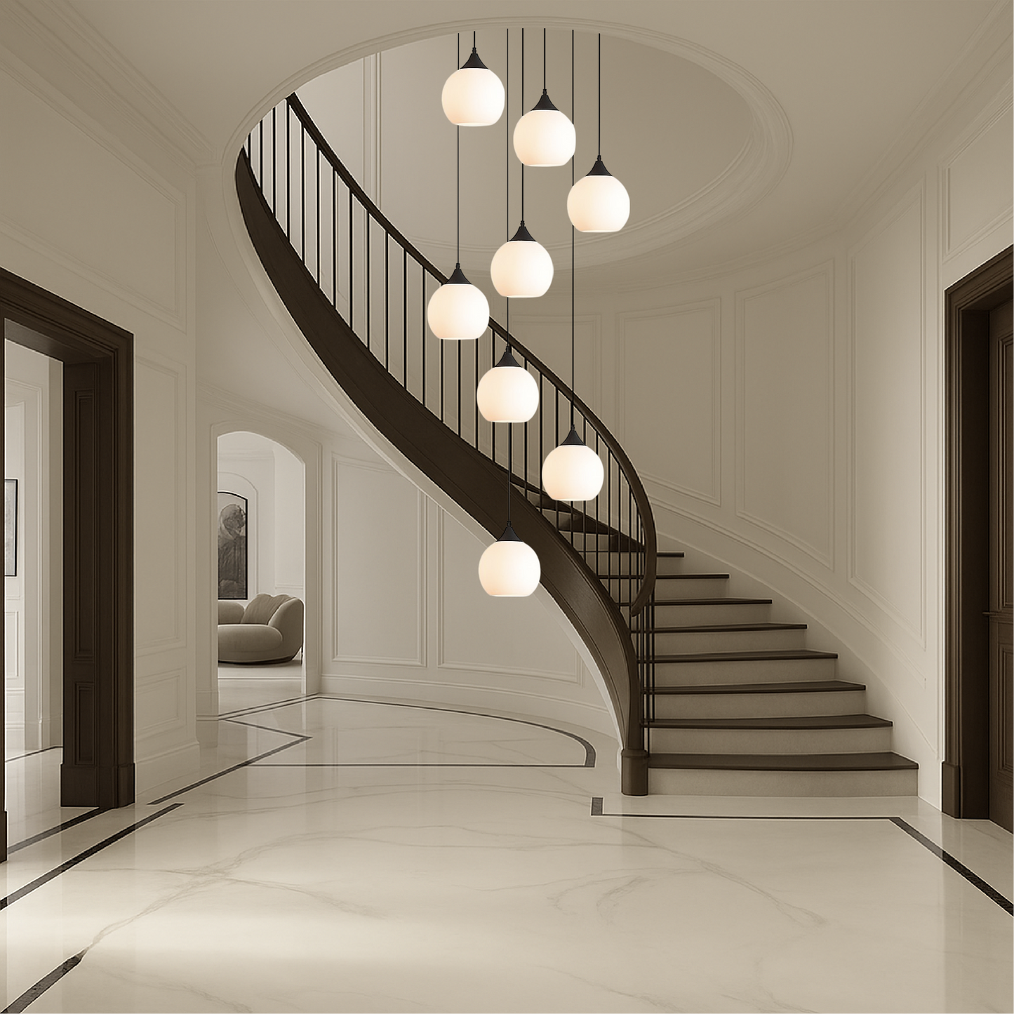 Gades Villa Trappenkroonluchter LED Glas Zwart Trap Hal Hanglamp Moderne Luxe Verlichting Hoog Plafond Entree