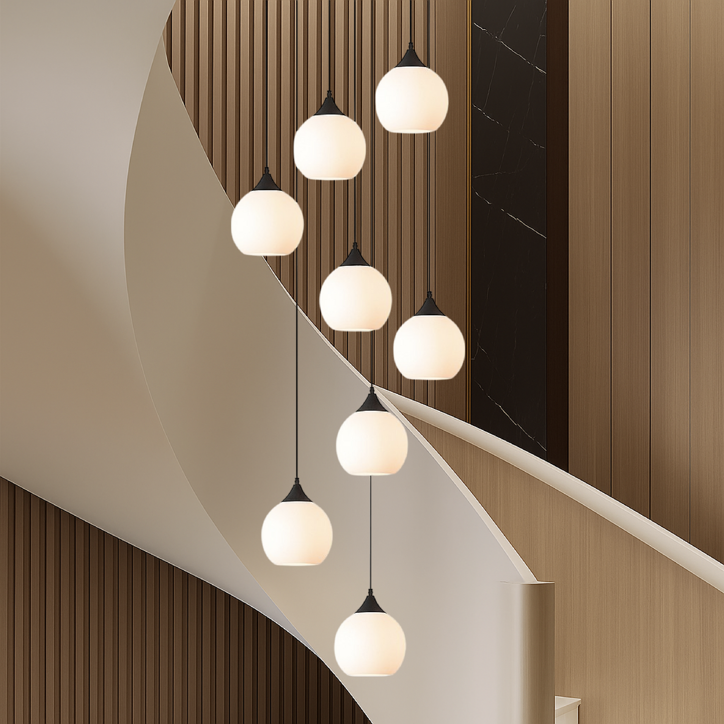Gades Villa Trappenkroonluchter LED Glas Zwart Trap Hal Hanglamp Moderne Luxe Verlichting Hoog Plafond Entree