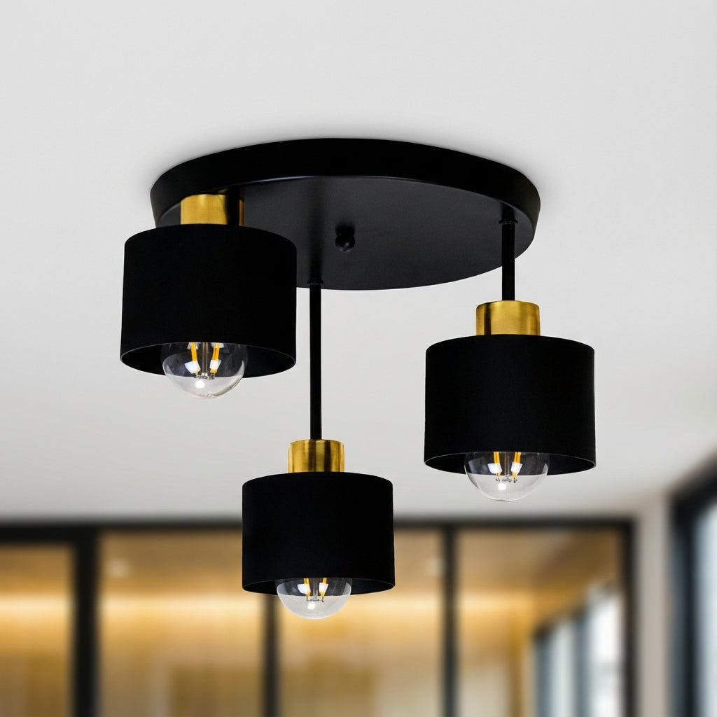 Plafondlamp 3 Lichts Zwart Goud Metaal E27 Ø30cm Modern Design