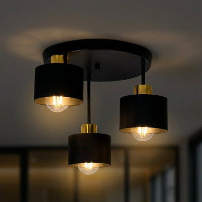 Plafondlamp 3 Lichts Zwart Goud Metaal E27 Ø30cm Modern Design