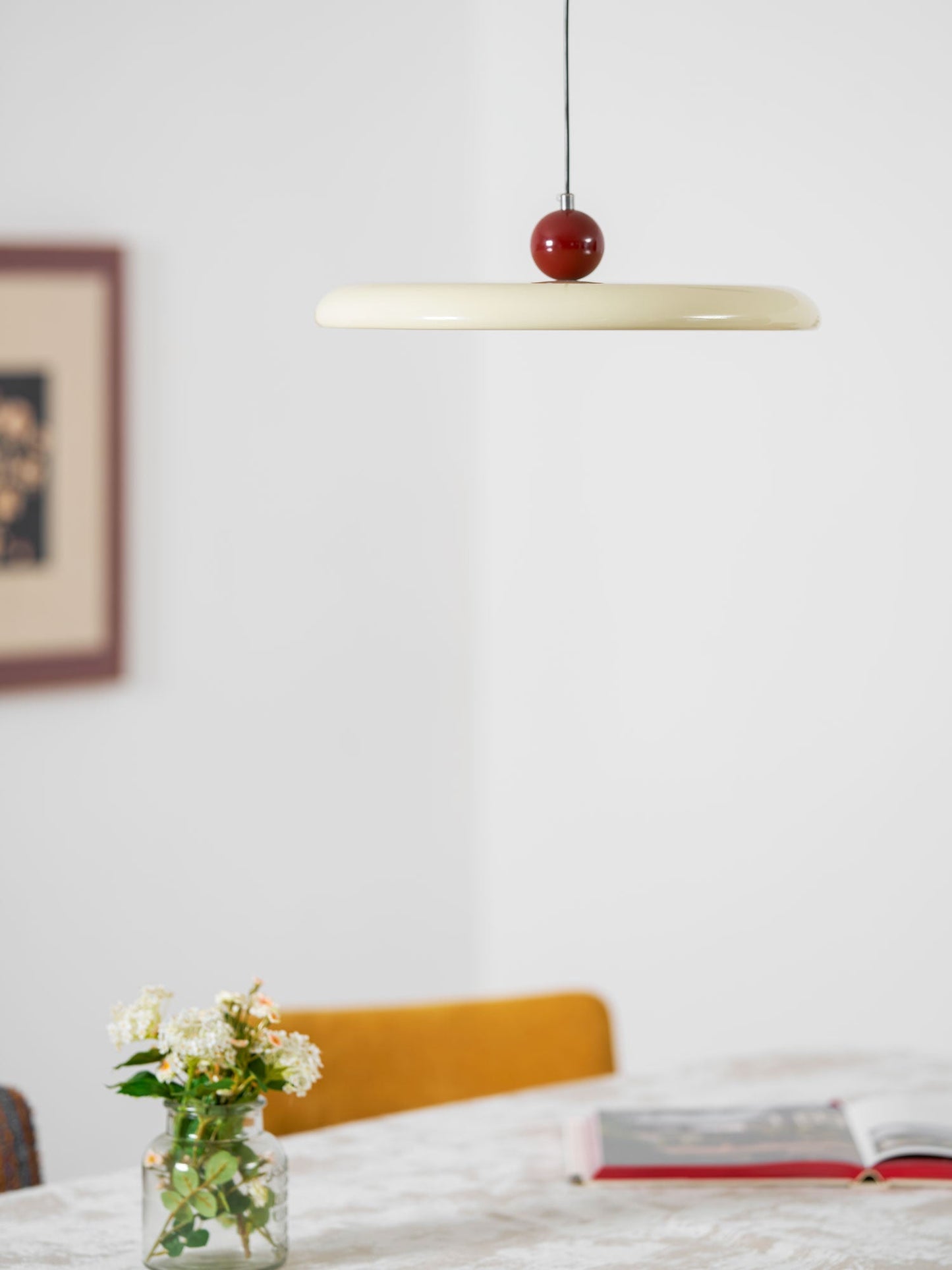 Mid-Century Swing Hanglamp — Kinetisch Design met Zwevende Schijf & Contragewicht | Verstelbare Armlamp voor Moderne Eetkamers en Creatieve Werkruimtes | Integrale LED