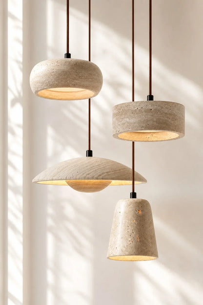Travertijn Hanglamp Vintage Crème Natuursteen Wabi Sabi Stijl Eetkamer Slaapkamer