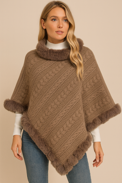 Dames Sjaal Cape met Kunstbont Kraag Gebreid Warm - StudioMarella