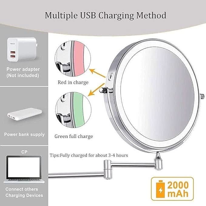 Vergrotende Spiegel LED Oplaadbaar Dimbaar Make-up Badkamer Cosmeticaspiegel Rond 20cm